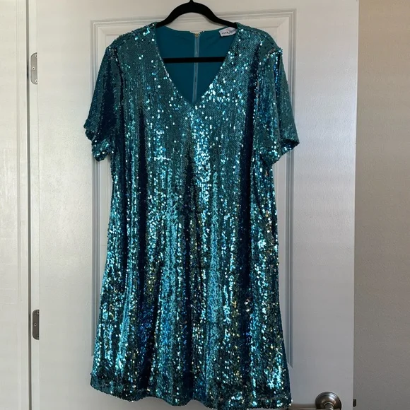 Pink Desert Auqa Sequin Dress - Picture 1 of 4